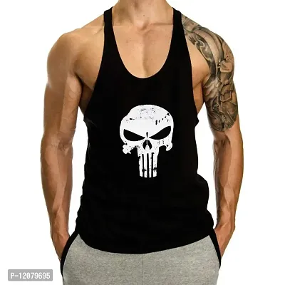 THE BLAZZE 0001 Men's Sleeveless T-Shirt Gym Tank Gym Tank Stringer Tank Tops Gym Vest Muscle Tee Gym Vest Vests Men Vest for Men T-Shirt for Men's (X-Large(40?-42""), Skull Black)-thumb0