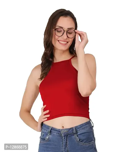 AD2CART A1586 Women's Lycra Square Neck Stretchy Casual Solid Sleeveless Crop Top-thumb0