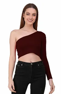 THE BLAZZE 1289 One Shoulder Tops for Women (X-Small, Maroon)-thumb4