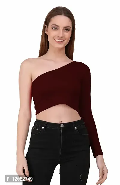 THE BLAZZE 1289 One Shoulder Tops for Women (X-Small, Maroon)-thumb5