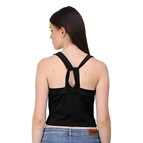 AD2CART A1716 Women's Basic Solid Halter Neck Crop Top for Women Stylish Western(L,Black)