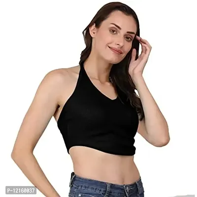 AD2CART A1590 Women's Casual Stretchy V Neck Halter Top Sleeveless Crop Tops for Women (2XL, Color_01)