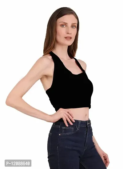 The BLAZZE 1380 Women's Basic Sexy Solid Backless Halter Neck Slim Fit Sleeveless Crop Top for Women-thumb2