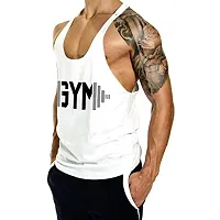 THE BLAZZE Men's Gym Cotton Bodybuilding Tank Tops Muscle Stringer (XX-Large(44?/110cm - Chest), White)-thumb1