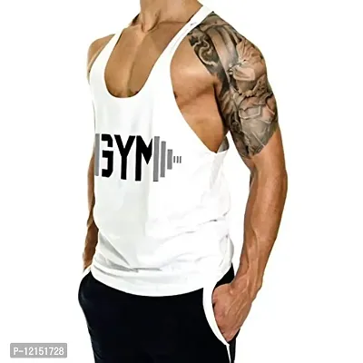 THE BLAZZE Men's Gym Cotton Bodybuilding Tank Tops Muscle Stringer (XX-Large(44?/110cm - Chest), White)-thumb2