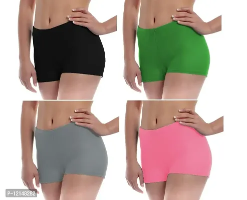 THE BLAZZE Women's Seamless Spandex Boyshort Underskirt Pant Short Leggings Pack of 4 (XL, Black+Green+Gray+Pink)