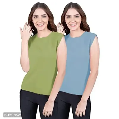 THE BLAZZE 1350 Women's Sleeveless Top Regular Round Neck T-Shirt for Women(XL,Combo_01)