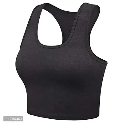 THE BLAZZE Women's Cotton Racerback Basic Crop Tank Tops (Large, Charcoal Melange Charcoal Melange)-thumb3