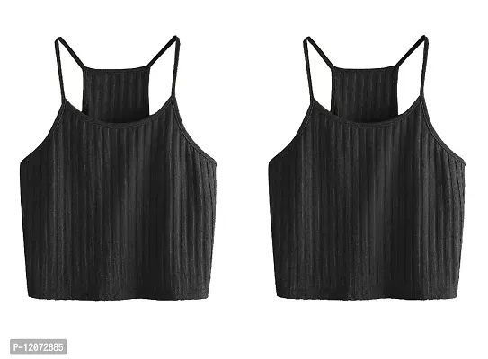 THE BLAZZE Women's Summer Basic Sexy Strappy Sleeveless Racerback Camisole Crop Top (X-Large, Black Black)