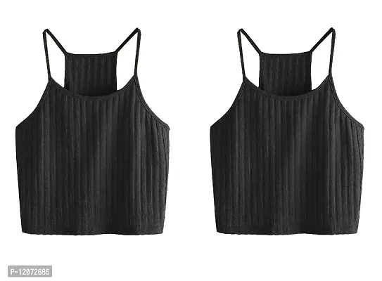 THE BLAZZE Women's Summer Basic Sexy Strappy Sleeveless Racerback Camisole Crop Top (X-Large, Black Black)-thumb0