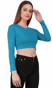 THE BLAZZE 1089 Women's Basic Sexy Solid Round Neck Slim Fit Full Sleeve Crop Top T-Shirt for Women-thumb3