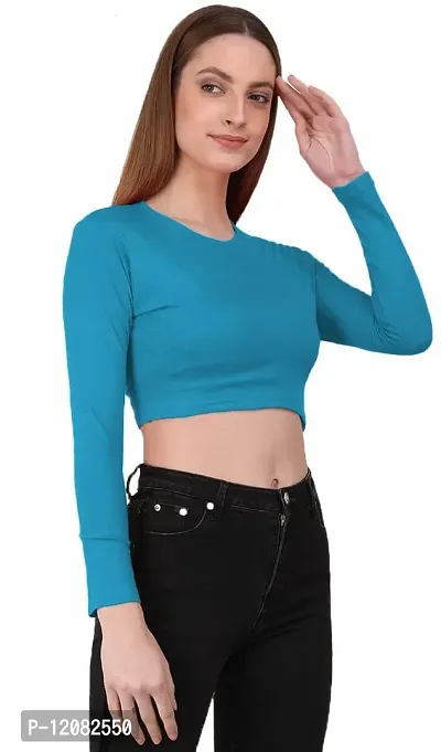 THE BLAZZE 1089 Women's Basic Sexy Solid Round Neck Slim Fit Full Sleeve Crop Top T-Shirt for Women-thumb4