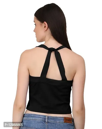 AD2CART A1715 Women's Basic Solid Halter Neck Crop Top for Women Stylish Western(XL,Black)