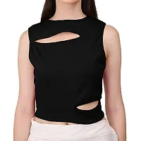 AD2CART A1677 Women's Solid Crew Neck Stretchy Cut Out Ribbed Crop Top(XL, Color_01)-thumb4