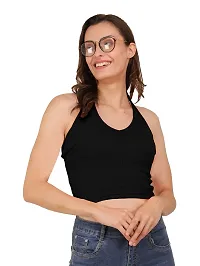 AD2CART A1592 Women's Casual Stretchy V Halter Neck Sleeveless Crop Tops for Women-thumb2