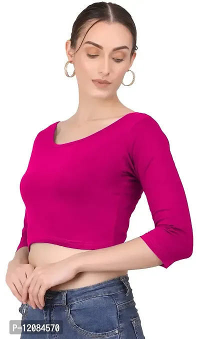 THE BLAZZE 1304 Sexy Women's Cotton Scoop Neck Full Sleeve Tank Crop Tops Bustier Bra Vest Crop Top Bralette Readymade Saree Blouse for Women-thumb2