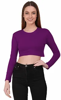 THE BLAZZE 1089 Women's Basic Sexy Solid Round Neck Slim Fit Full Sleeve Crop Top T-Shirt for Women's-thumb2