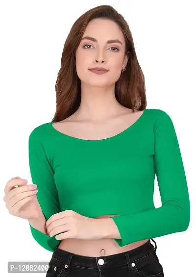 THE BLAZZE 1059 Women's Basic Sexy Solid Scoop Neck Slim Fit Full Sleeve Crop Top T-Shirt for Women (Medium(32-34), Reliance Green)