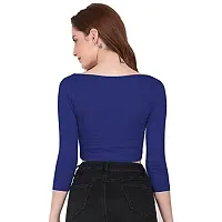 THE BLAZZE 1057 Womens Basic Sexy Solid Scoop Neck Slim Fit 3/4 Sleeve Crop Top (Large(34?-36""), J - Royal Blue)-thumb1