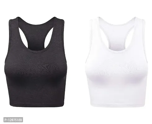 THE BLAZZE Women's Cotton Racerback Basic Crop Tank Tops (Medium, Charcoal Melange White)