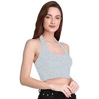 THE BLAZZE 1294 Women's Basic Sexy Solid Halter Neck Slim Fit Sleeveless Crop Top T-Shirt for Women (Large, Light Blue)-thumb4