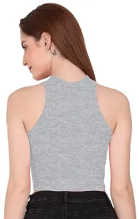 THE BLAZZE 1025 Women's Basic Sexy Solid Slim Fit Sleeveless Crop Top T-Shirt for Women (Medium, Grey)-thumb1