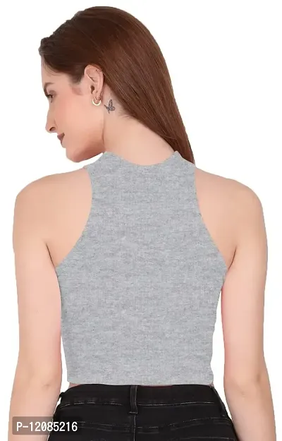 THE BLAZZE 1025 Women's Basic Sexy Solid Slim Fit Sleeveless Crop Top T-Shirt for Women (Medium, Grey)-thumb2