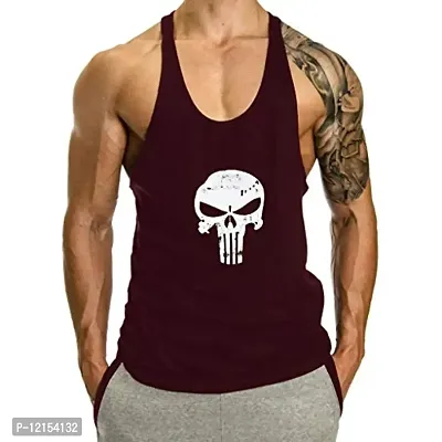 THE BLAZZE Men's Sleeveless T-Shirt Gym Tank Gym Tank Stringer Tank Tops Gym Vest Muscle Tee Gym Vest Vests Men Vest for Men T-Shirt for Men's (Medium(36""-38""), D - Skull Maroon)