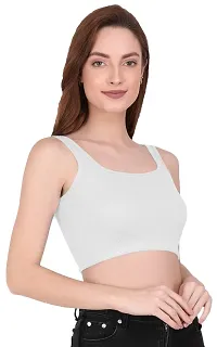 THE BLAZZE 1044 Women's Cotton Basics Sexy Solid Square Neck Slim Sleeveless Saree Readymade Saree Bra Blouse Crop Top T-Shirt for Women (Medium, White)-thumb4