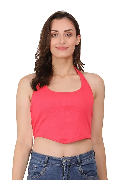AD2CART A1589 Women's Casual Stretchy Halter Neck Sleeveless Crop Tops for Women (XS, Color_02)