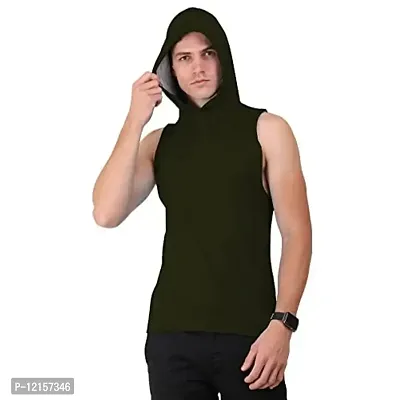 THE BLAZZE 0054 Men's Hooded Tank Tops Muscle Gym Bodybuilding Vest Fitness Workout Train Stringers (X-Large, Army Green)
