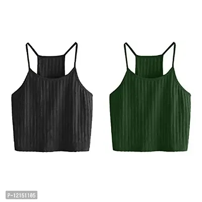 THE BLAZZE Women's Summer Basic Sexy Strappy Sleeveless Racerback Camisole Crop Top (Large, Black Green)
