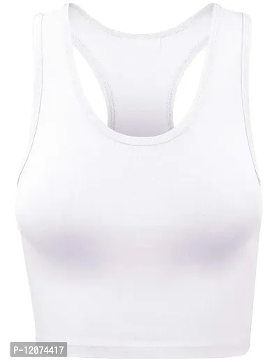 THE BLAZZE Women's Cotton Racerback Basic Crop Tank Tops (XX-Large, White)