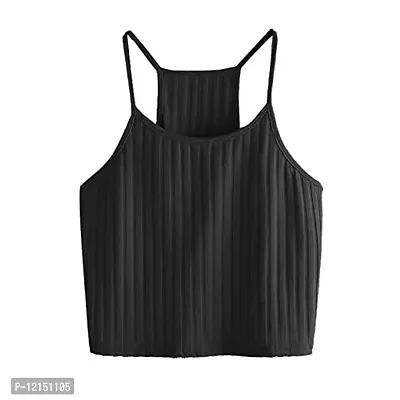 THE BLAZZE Women's Summer Basic Sexy Strappy Sleeveless Racerback Camisole Crop Top (Large, Black Green)-thumb3