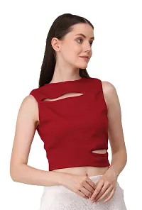 AD2CART A1677 Women's Solid Crew Neck Stretchy Cut Out Ribbed Crop Top-thumb2