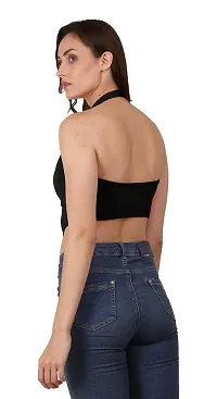 AD2CART A1589 Women's Casual Stretchy Halter Neck Sleeveless Crop Top-thumb1