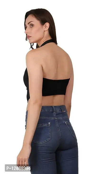 AD2CART A1589 Women's Casual Stretchy Halter Neck Sleeveless Crop Top-thumb2