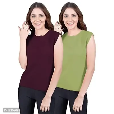 THE BLAZZE 1350 Women's Sleeveless Top Regular Round Neck T-Shirt for Women(XL,Combo_13)