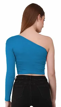 THE BLAZZE 1289 Women's Cotton One Shoulder Full Sleeve Crop Tops (Medium, Turquoise Blue)-thumb1