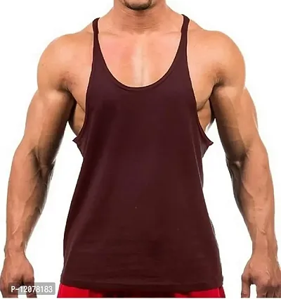 THE BLAZZE Men's Bodybuilding Gym Solid Color Tank Top Stringers (Small, Maroon)-thumb0