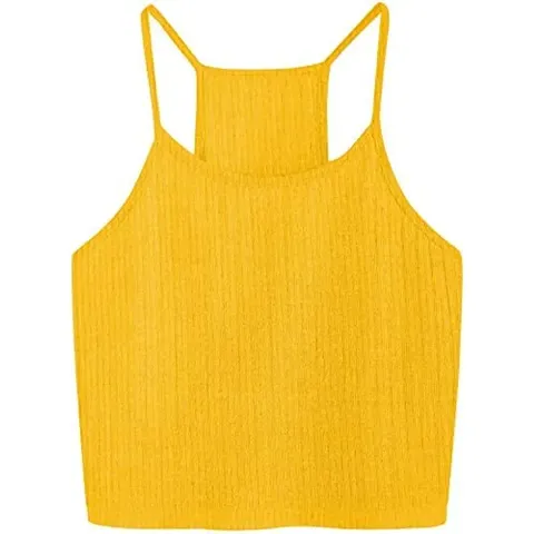 THE BLAZZE Women's Sleeveless Crop Tops Sexy Strappy Tees (S, Yellow)