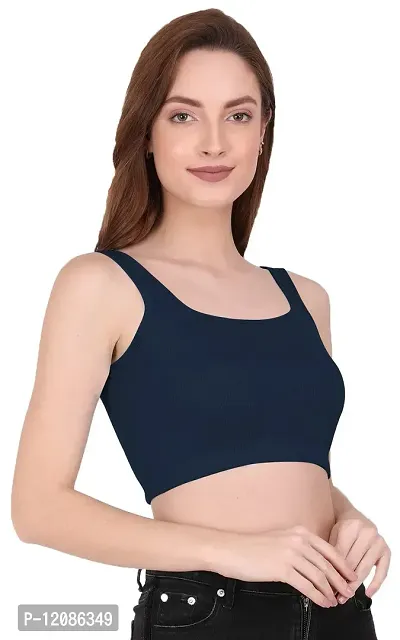 THE BLAZZE 1044 Women's Summer Basic Sexy Strappy Sleeveless Crop Top's (Small, Navy)-thumb4