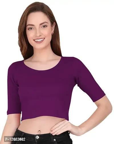 THE BLAZZE 1055 Women's Basic Sexy Solid Scoop Neck Slim Fit Short Sleeves Crop Tops-thumb0