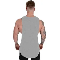 THE BLAZZE 0023 Men's Tank Tops Muscle Gym Bodybuilding Vest Fitness Workout Train Stringers (Large(38”-40"), AB - Grey)-thumb1