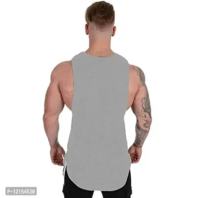 THE BLAZZE 0023 Men's Tank Tops Muscle Gym Bodybuilding Vest Fitness Workout Train Stringers (Large(38”-40"), AB - Grey)-thumb2