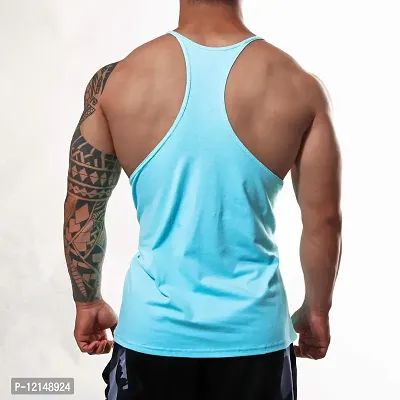 THE BLAZZE Men's Gym Stringer Tank Top Bodybuilding Athletic Workout Muscle Fitness Vest (S, Turquise Blue)-thumb4