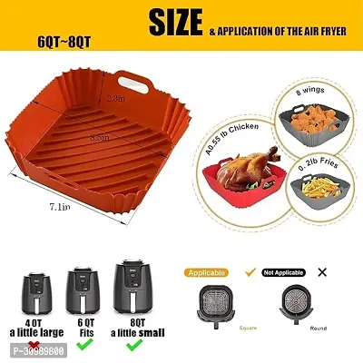 (2 PCS) Square Silicone Air Fryer Liners - 8 Inch Reusable Air Fryer Pot -   4 to 7 QT Oven Microwave Accessories (Multicolour)-thumb4