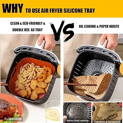 (2 PCS) Square Silicone Air Fryer Liners - 8 Inch Reusable Air Fryer Pot -   4 to 7 QT Oven Microwave Accessories (Multicolour)-thumb5