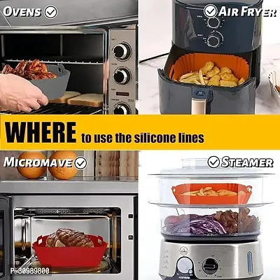 (2 PCS) Square Silicone Air Fryer Liners - 8 Inch Reusable Air Fryer Pot -   4 to 7 QT Oven Microwave Accessories (Multicolour)-thumb2