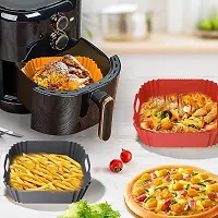 (2 PCS) Square Silicone Air Fryer Liners - 8 Inch Reusable Air Fryer Pot -   4 to 7 QT Oven Microwave Accessories (Multicolour)-thumb2